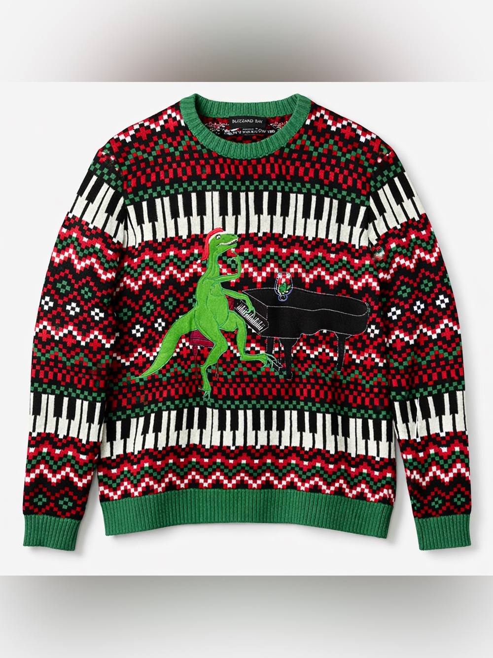 Blizzard Bay Men’s XXL Christmas Sweater Dinosaur Piano Ugly Holiday Cotton